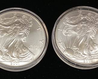(2) 2001 & 2002 SILVER AMERICAN EAGLES