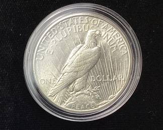 1922-S SILVER PEACE DOLLAR, UNGRADED, VGC
