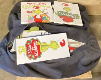 2 LARGE BAGS OF DR. SEUSS CHRISTMAS GRINCH SIGNS, DECOR