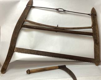 ANTIQUE BOW BUCK HAND SAW & SCYTHE
