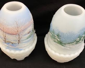 (2) FENTON SLEIGH RIDE FAIRY LAMP & WINTER VILLAGE FAIRY LAMP
