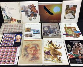 ASSORTED COMMEMORATIVE STAMPS, 1980-1988 U.S. STAMP BOOKS, WILDLIFE AMERICA, MARILYN MONROE, ELVIS