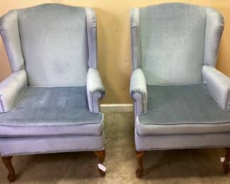 PAIR OF BLUE VELVET WINGBACK PreVue ARM CHAIRS