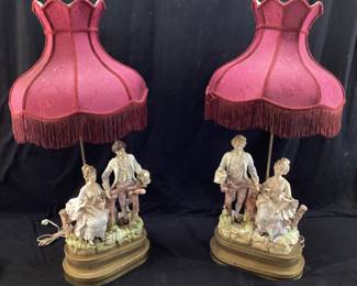 PAIR OF VTG. VICTORIAN BISQUE FIGURINE TABLE LAMPS