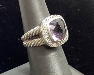 DAVID YURMAN 925 SILVER RING w AMETHYST CENTER STONE, SIZE 6 1/2