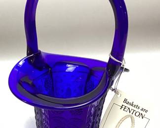 7’’ FENTON COBALT BLUE BUTTERFLY & BERRY BASKET