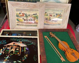 Lots of framed wall decor—mixed media, prints and original art