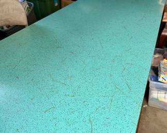 8’ Vintage Formica top work table with metal folding legs, 30” wide