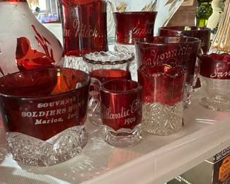 Assorted antique ruby flashed souvenirs