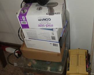 Sewing supplies, hair dryer
