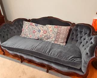 Antique blue velvet sofa