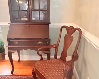 Secretary in dining room, large wool rug, dining table & chairs