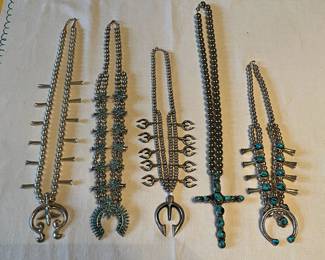 Vintage souvenir squash blossom necklaces