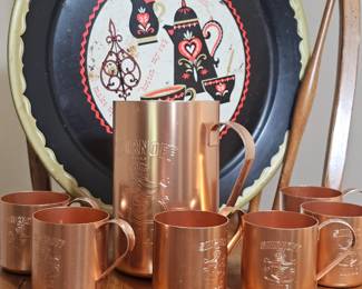 metal drinking set with large serving tray
