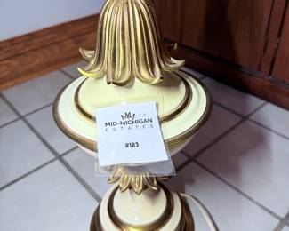 Stiffel Mid Century Hollywood Regency brass and enamel table lamp in excellent condition and height 42 inches.
