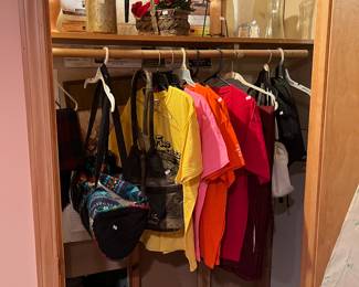 Womens purses and T-shirt’s, vases, misc