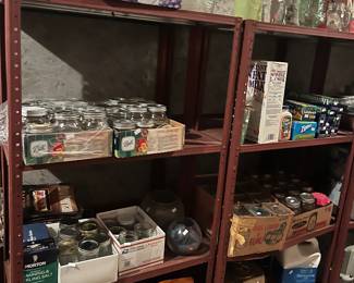 canning jars, kerosene, twine, large glass jars
