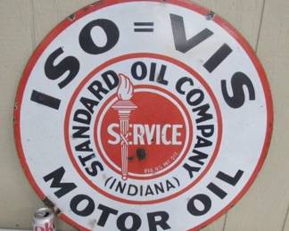 1940's - 30" Porcelain ISO-VIS Motor Oil Sign - Double Sided - OG Certified Genuine