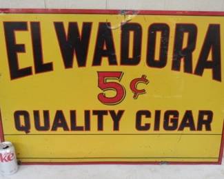 1940's Metal EL WADORA 5 Cent Cigars Sign - 24" x 36"