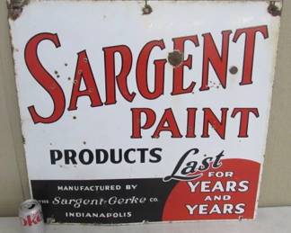 1950's Porcelain Sargent Paint Swinger Sign - Double Sided - 28" x 30"