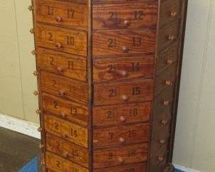Early 1900's Hardware Store Revolving Nut & Bolt Cabinet