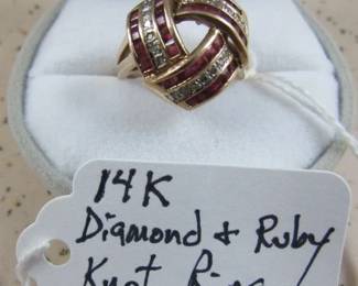 14K Gold, Diamond & Ruby Knot Ring