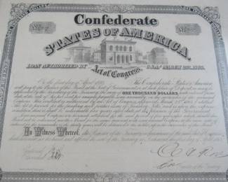 Confederate States of America 1,000 Bond
