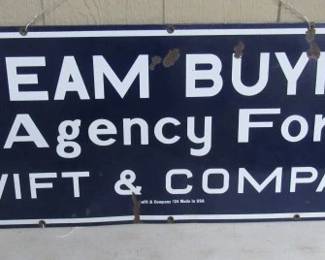 1930's - 1940's Porcelain Cream Buying Agency Sign for Swift & Company - 15" x 40"