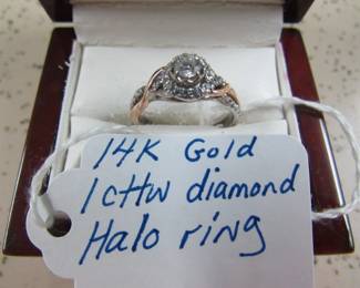 14K Diamond Halo Ring