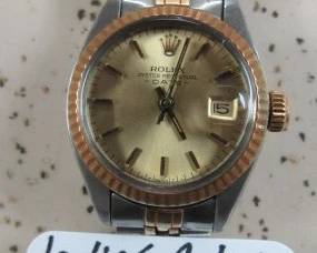Ladies Rolex Date 14K Gold & Stainless Steel Oyster Perpetual Watch