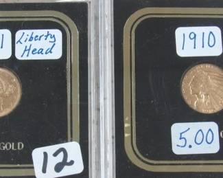 1881 & 1910 Gold $5.00 Coins
