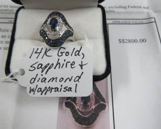 14K Gold, Sapphire & Diamond Ring w/Appraisal