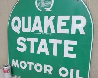 1960's Painted Metal Quaker State Motor Oil Tombstone Sign - Double Sided