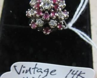 Vintage 14K White Gold Diamond & Ruby Ring