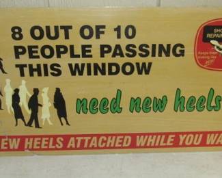 1940's - 1950's Metal Shoe Heels Repair Sign - 12" x 24"