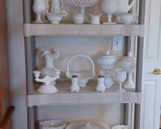 Check out the milk glass selection, antique examples, Fenton, Westmoreland and others.