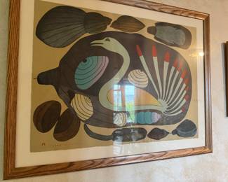 “Shoreline Sentinel” original lithograph, signed, numbered. By Kenojuak Ashevak, Cape Dorset