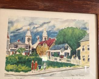 William mck Spierer water color Bluebshutters Great oak wood frames