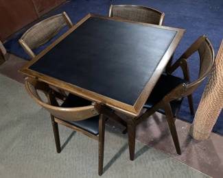 Vintage Mid-Century Modern Vinyl Top Folding Card Table W/ 4 Chairs