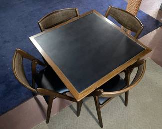 Vintage Mid-Century Modern Vinyl Top Folding Card Table W/ 4 Chairs