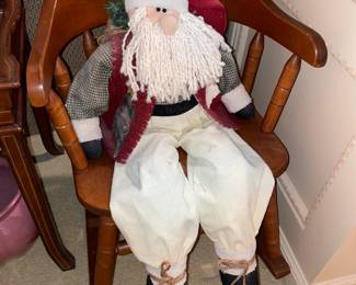Santa Doll In Wooden Chair