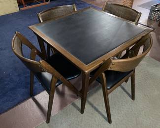 Vintage Mid-Century Modern Vinyl Top Folding Card Table W/ 4 Chairs