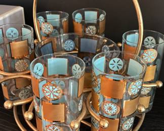 Vintage Culver Highball Glass Set in orignal caddy