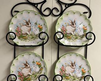 Set of Easter plates & iron wall rack