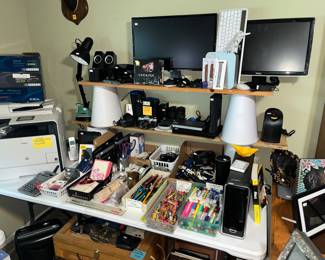 office supplies, cameras, monitors