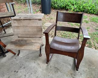 Antique rocker & antique school desk
