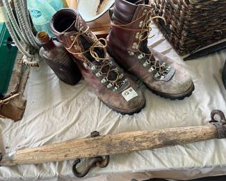 Antique singletree & leather work boots
