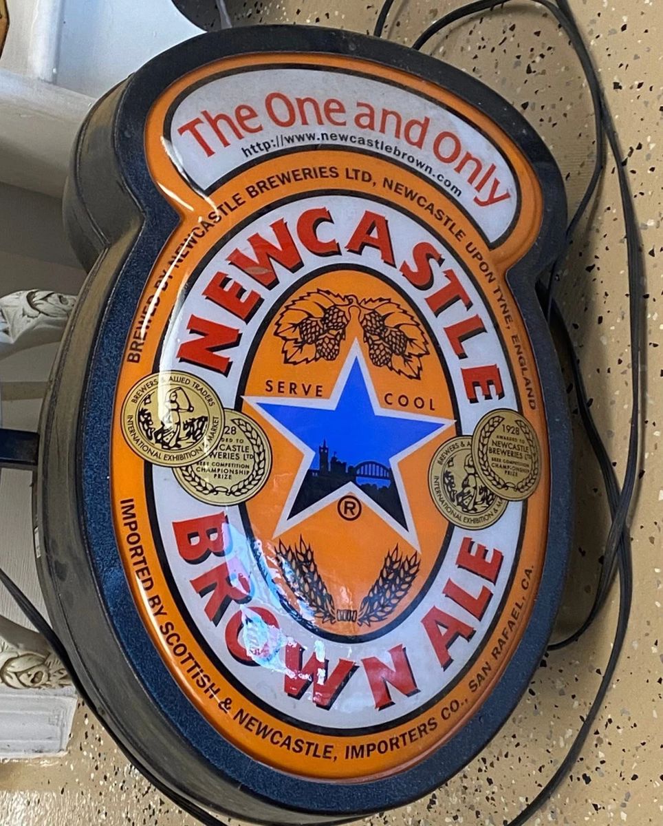 By Appointment AAA Vintage and Art 9017 Airline HWY New Orleans, LA 70118 Monday - Saturday 10-5 AAA5200 Large 24" NewCastle Brown Ale Beer 2 SIDED LIGHTED EURO Bar Sign