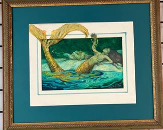Vibrant Framed and Matted B Gorhum 1993 Mermaid Painting AAA2252