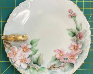 RARE Antique Limoges Gilt Rim Hand Painted Primrose Plate w Handle AAA2164JM